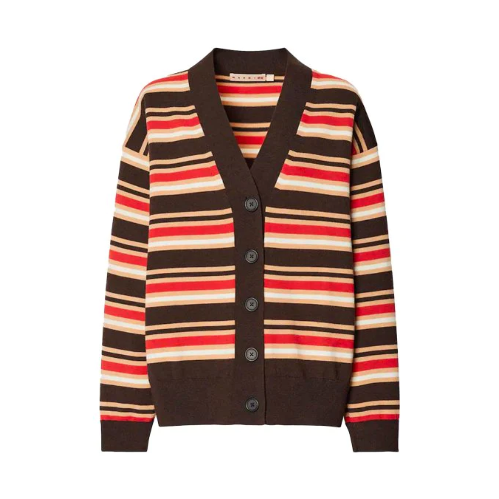 Uniqlo Marni Merino Blend Striped Oversized Cardigan Dark Brown Orange ...